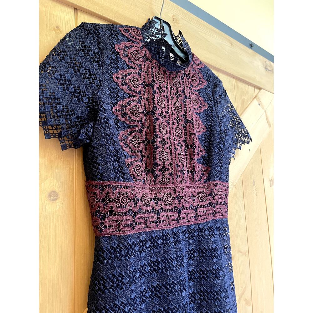 Sandro Paris Danny Lace Mini Dress Blue Red Size 1 - Picture 6 of 10